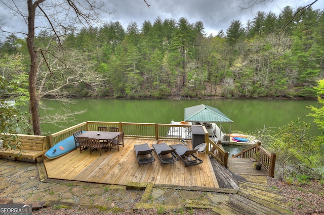 455 Misty Mountain Trl, Morganton, GA 30560 - dock with a water view, a view of trees, and outdoor dining space
