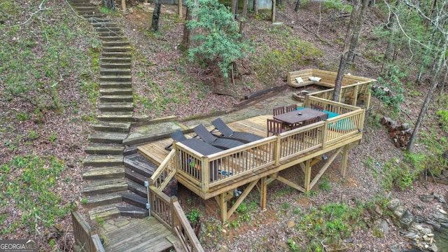 455 Misty Mountain Trl, Morganton, GA 30560 - rear view of house with stairway and a wooden deck