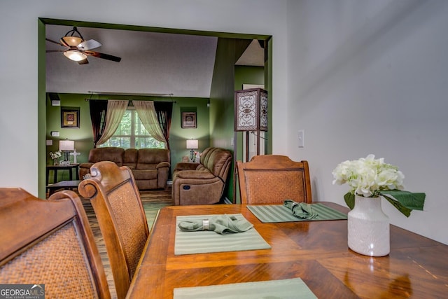 dining room with a ceiling fan