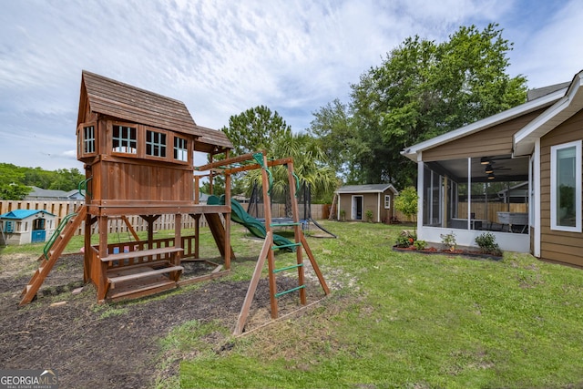 506 Hide Away Lake Loop, Kingsland, GA 31548 - view of jungle gym featuring an outdoor structure and a sunroom