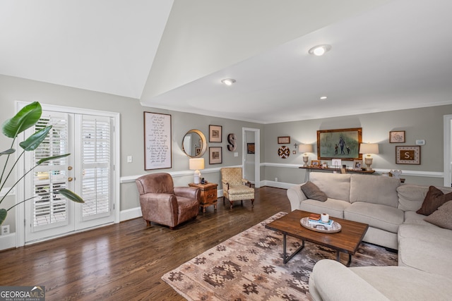 living area featuring wood finished floors, recessed lighting, and baseboards