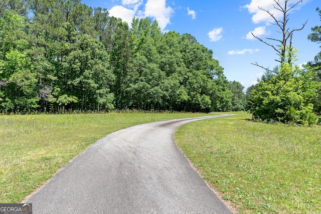 view of street with a wooded view