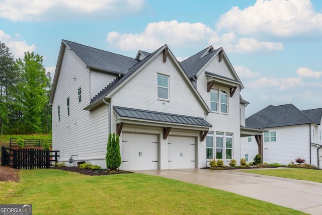 view of front of home with a garage, concrete driveway, and brick siding