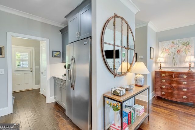 131 Village Dr, Clarkesville, GA 30523 - hallway with crown molding, dark wood-style floors, and baseboards