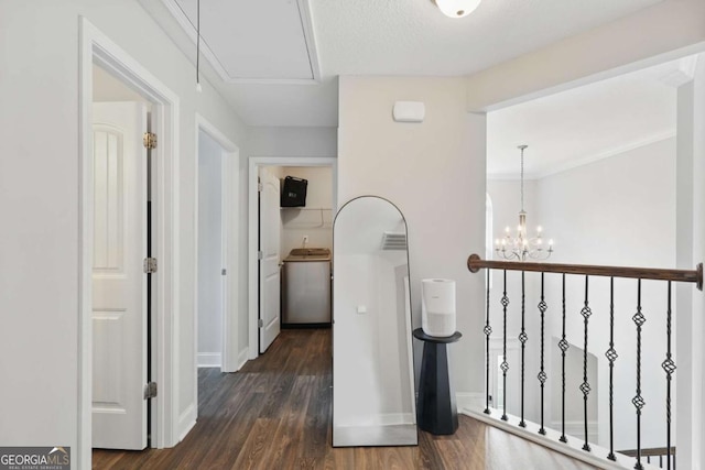 309 Nashview Trl, Allenhurst, GA 31301 - hall featuring dark wood finished floors, baseboards, and a chandelier