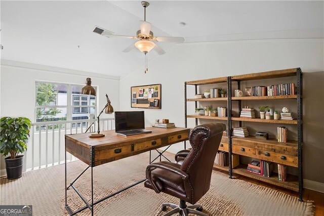 221 Semel Cir NW Unit 273, Atlanta, GA 30309 - office featuring vaulted ceiling, a ceiling fan, and baseboards
