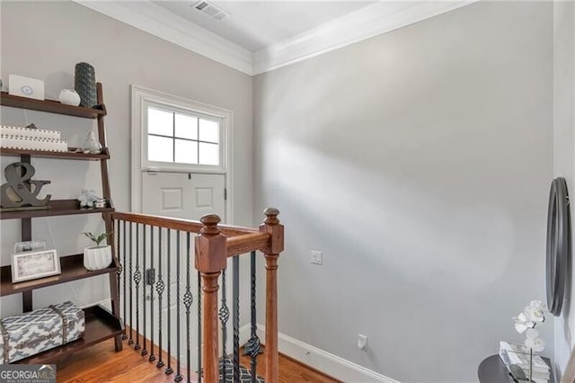 2690 Derby Walk NE Unit 53, Atlanta, GA 30319 - stairway featuring wood finished floors, crown molding, and baseboards