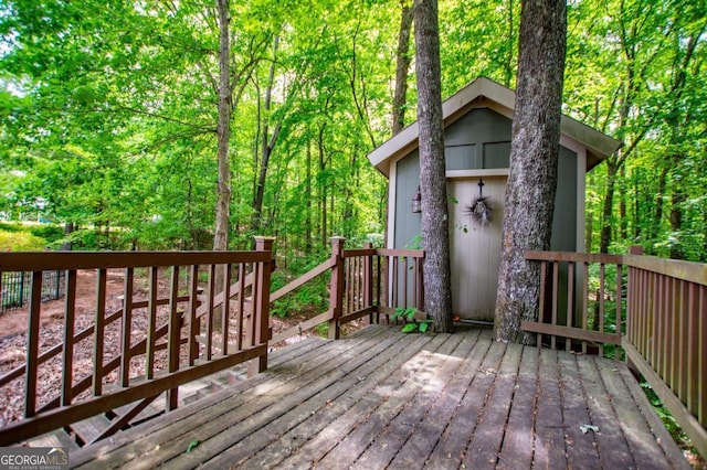 deck with an outbuilding