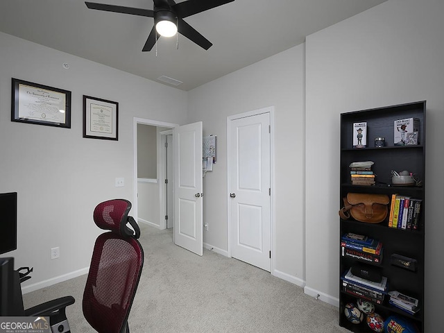 2108 Remy Ct, Kennesaw, GA 30144 - office area featuring a ceiling fan, carpet flooring, and baseboards