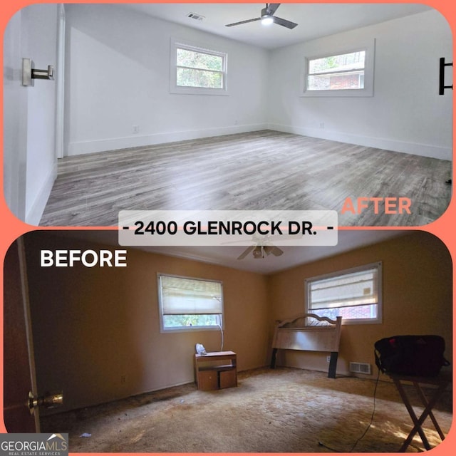 2400 Glenrock Dr, Decatur, GA 30032 - interior space with multiple windows, wood finished floors, and ceiling fan