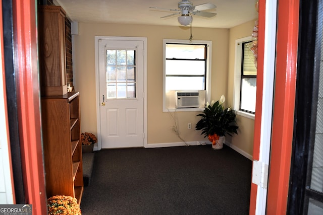 5802 Blueridge Dr, Columbus, GA 31907 - doorway featuring carpet, ceiling fan, baseboards, and cooling unit
