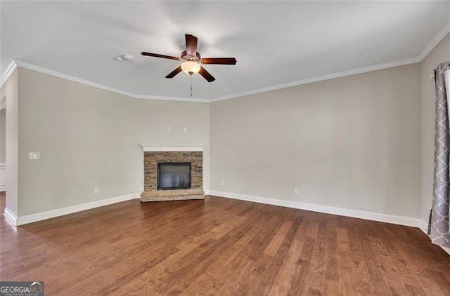 47 Whitley Ct, Dallas, GA 30157 - unfurnished living room featuring a ceiling fan, wood finished floors, baseboards, and ornamental molding