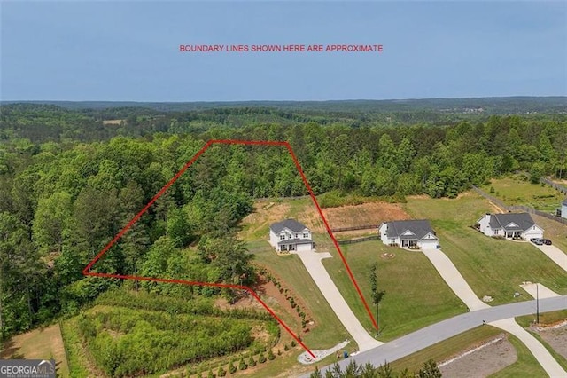 47 Whitley Ct, Dallas, GA 30157 - aerial overview of property's location featuring a forest and property parcel outlined