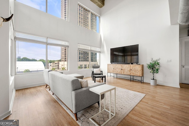 260N 18th St Unit 10326, Atlanta, GA 30363 - living room with a towering ceiling, wood finished floors, and healthy amount of natural light