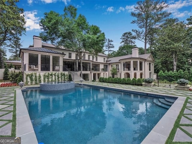 3625 Tuxedo Rd NW, Atlanta, GA 30305 - view of swimming pool with a gazebo, a pool with connected hot tub, and stairway