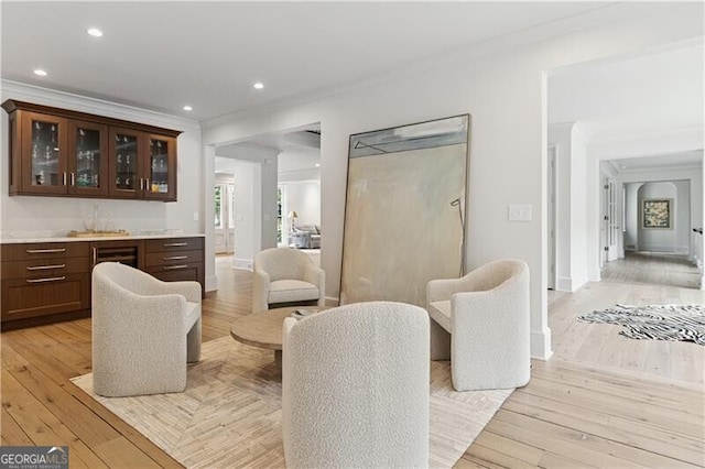 3625 Tuxedo Rd NW, Atlanta, GA 30305 - dining area with ornamental molding, light wood-type flooring, recessed lighting, and baseboards