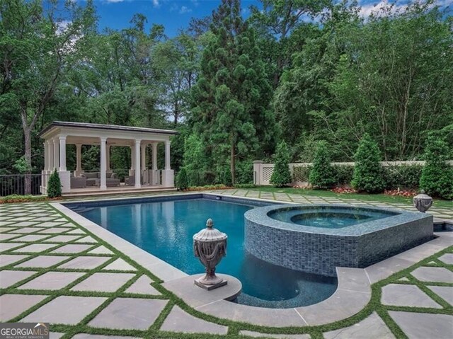 3625 Tuxedo Rd NW, Atlanta, GA 30305 - view of swimming pool with a gazebo, a patio, and a pool with connected hot tub