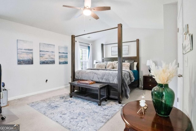 456 Crestmont Ln, Canton, GA 30114 - bedroom with light carpet, lofted ceiling, and ceiling fan