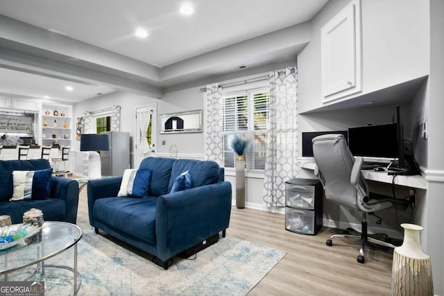 456 Crestmont Ln, Canton, GA 30114 - living area featuring light wood finished floors, recessed lighting, and an office area