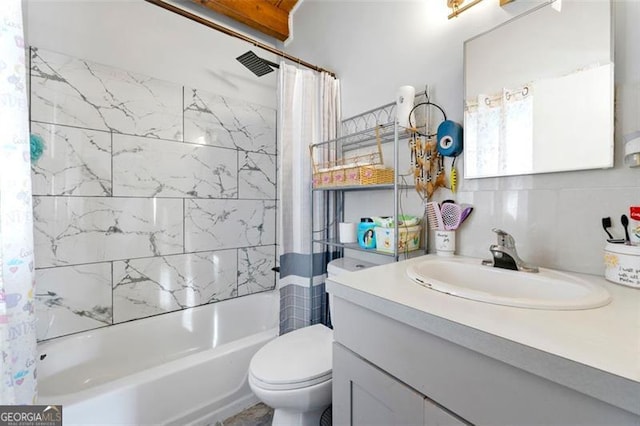 4882 Rock Haven Dr SW, Lilburn, GA 30047 - full bath featuring shower / tub combo with curtain, toilet, and vanity