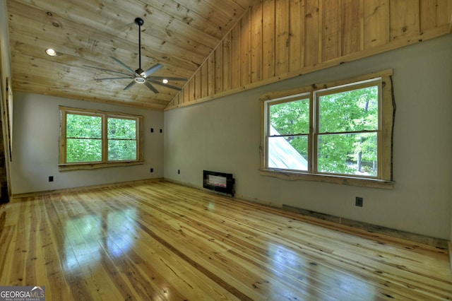 179 Huckleberry Ln, Ellijay, GA 30536 - spare room with ceiling fan, wood-type flooring, wood ceiling, and high vaulted ceiling