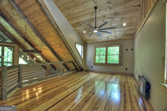 179 Huckleberry Ln, Ellijay, GA 30536 - additional living space with wood ceiling, hardwood / wood-style flooring, ceiling fan, and an AC wall unit