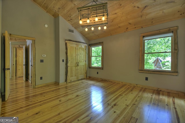 179 Huckleberry Ln, Ellijay, GA 30536 - unfurnished bedroom with hardwood / wood-style floors, wood ceiling, high vaulted ceiling, a closet, and baseboards