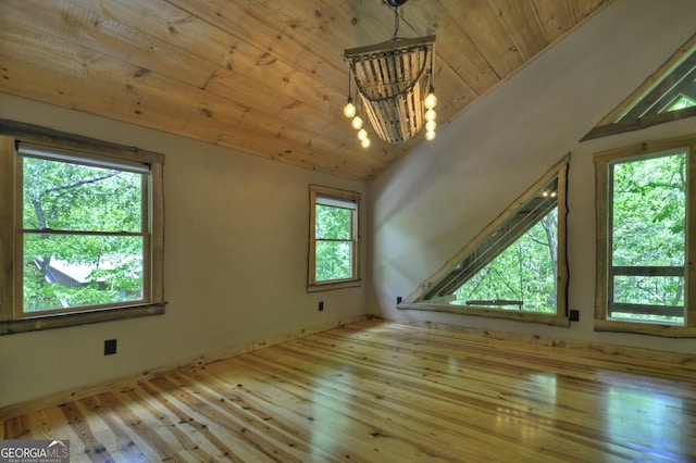 179 Huckleberry Ln, Ellijay, GA 30536 - additional living space featuring healthy amount of natural light, wood-type flooring, wooden ceiling, a chandelier, and lofted ceiling