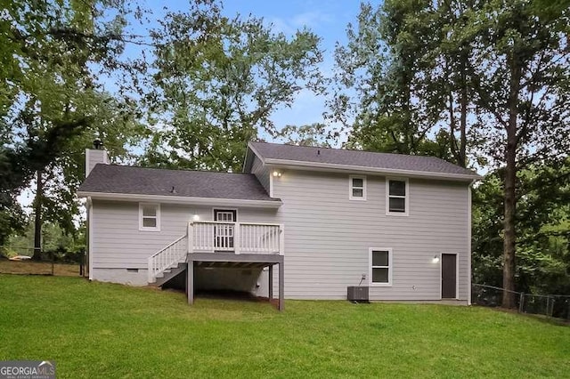 434 Mona Pl, Dallas, GA 30132 - back of property featuring a wooden deck, a chimney, stairway, and central AC unit