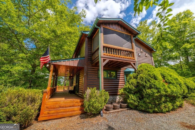 1600 My Mountain Rd, Morganton, GA 30560 - rear view of house with faux log siding, board and batten siding, and covered porch