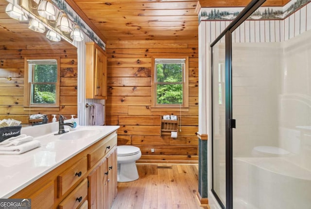 1600 My Mountain Rd, Morganton, GA 30560 - full bath with plenty of natural light, toilet, a shower stall, wooden walls, and wood ceiling