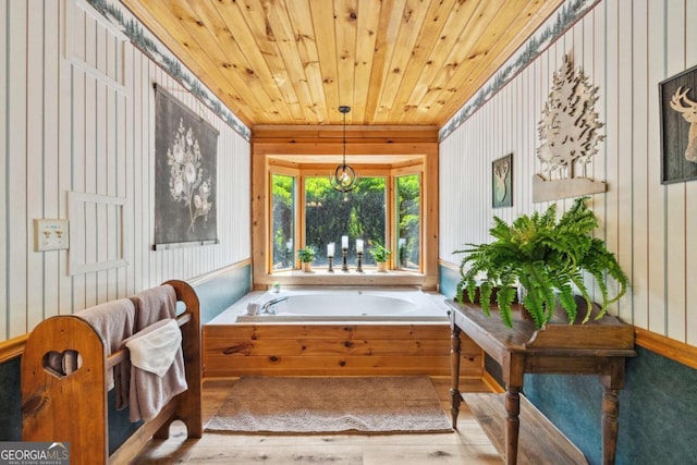 1600 My Mountain Rd, Morganton, GA 30560 - bathroom featuring wood finished floors, a bath, and wood ceiling