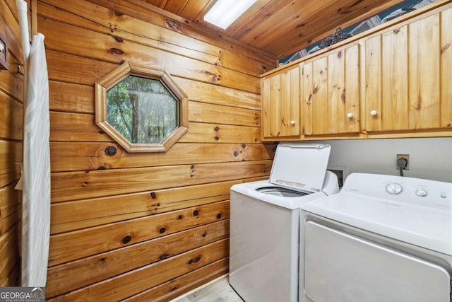 1600 My Mountain Rd, Morganton, GA 30560 - laundry room featuring separate washer and dryer, cabinet space, and wood ceiling