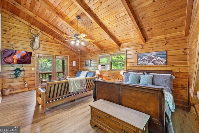 1600 My Mountain Rd, Morganton, GA 30560 - bedroom with wooden ceiling, wooden walls, and wood finished floors