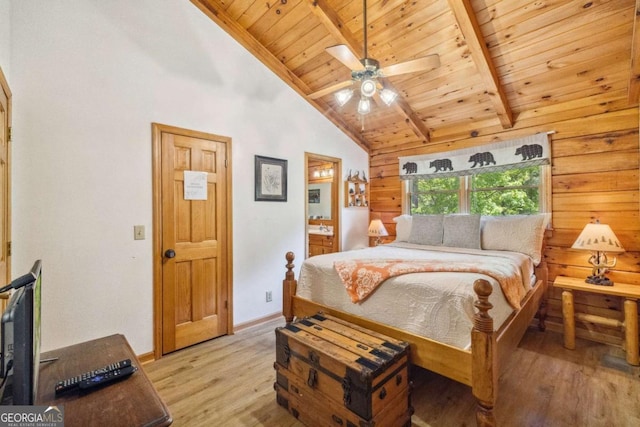 1600 My Mountain Rd, Morganton, GA 30560 - bedroom featuring wooden ceiling, light wood-style floors, beam ceiling, ensuite bath, and baseboards