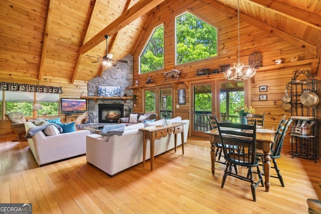 1600 My Mountain Rd, Morganton, GA 30560 - living area featuring wood ceiling, high vaulted ceiling, plenty of natural light, hardwood / wood-style floors, and beamed ceiling