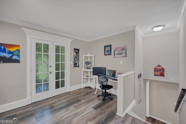 83 Summit Ridge Cir SE, Cartersville, GA 30120 - office space with french doors, ornamental molding, wood finished floors, and baseboards