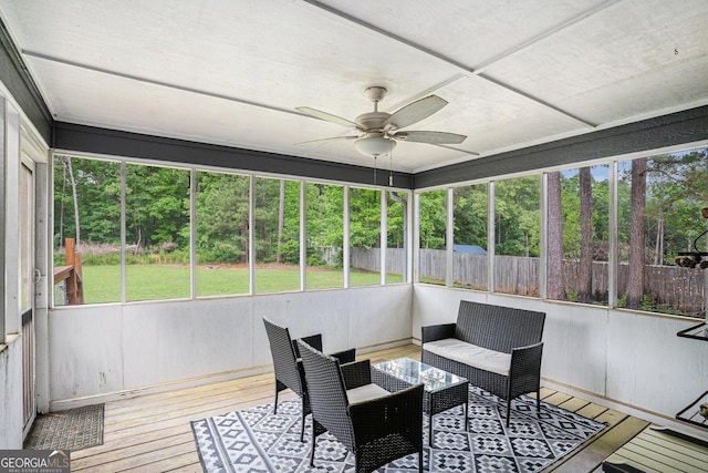 325 N Oakland Cir, Mcdonough, GA 30253 - sunroom with ceiling fan and outdoor lounge area