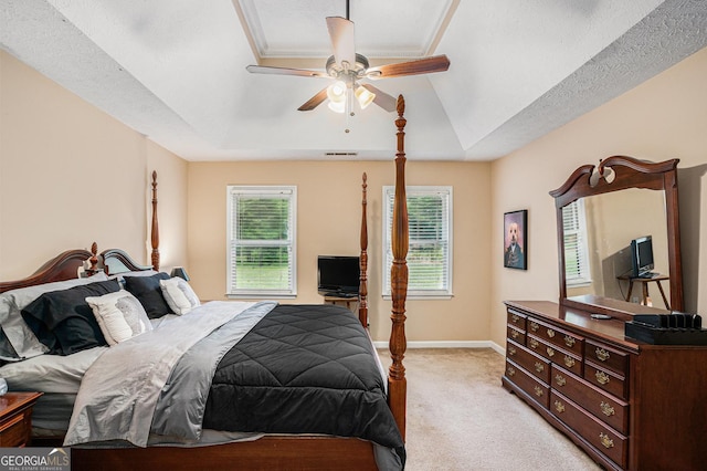 325 N Oakland Cir, Mcdonough, GA 30253 - bedroom featuring light carpet, a ceiling fan, vaulted ceiling, and baseboards