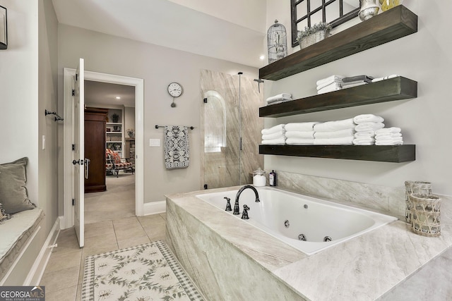 100 Rosemont, Peachtree City, GA 30269 - bathroom with tile patterned floors, a tub with jets, walk in shower, and baseboards