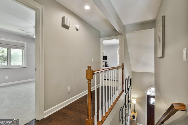 100 Rosemont, Peachtree City, GA 30269 - hallway featuring an upstairs landing, baseboards, and wood finished floors