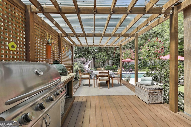 100 Rosemont, Peachtree City, GA 30269 - deck featuring a grill, an outdoor pool, a pergola, and outdoor dining area