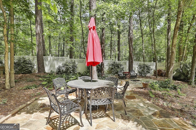 100 Rosemont, Peachtree City, GA 30269 - view of patio featuring a fenced backyard and outdoor dining area