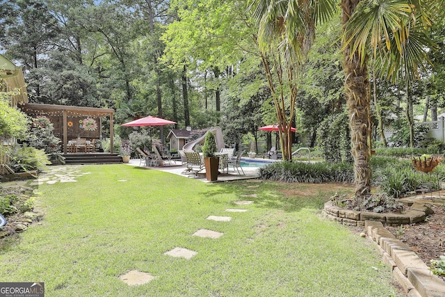 100 Rosemont, Peachtree City, GA 30269 - view of grassy yard with a patio area, an outdoor pool, and a pergola