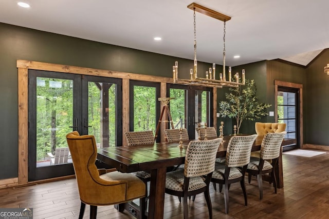 312 Charles Rd, Ellijay, GA 30540 - dining space featuring french doors, hardwood / wood-style floors, healthy amount of natural light, and recessed lighting