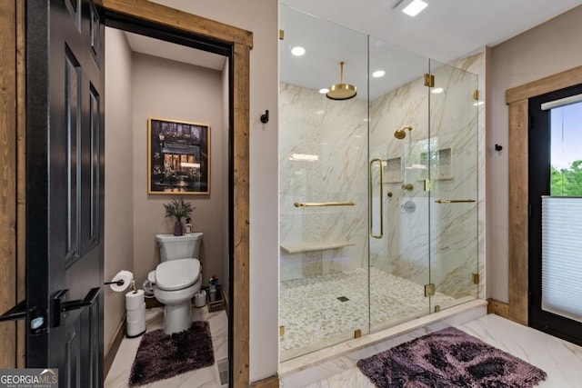 312 Charles Rd, Ellijay, GA 30540 - bathroom with a marble finish shower, marble finish floors, and recessed lighting