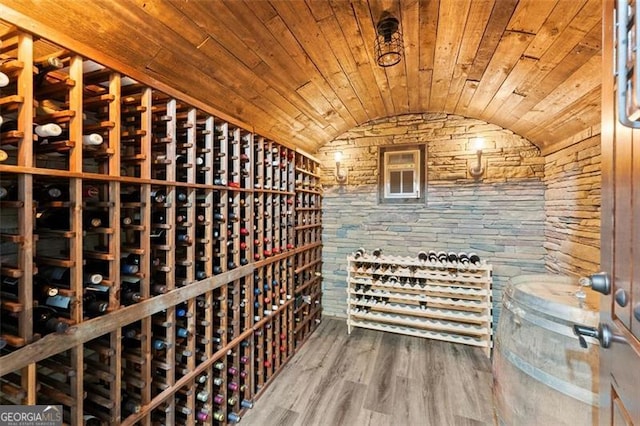 194 Sentinel Pl SE, Marietta, GA 30067 - wine room with lofted ceiling, wood ceiling, and wood finished floors