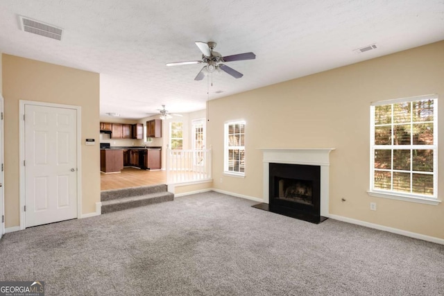 40 Wimberly Way, Covington, GA 30016 - unfurnished living room with a ceiling fan, light colored carpet, plenty of natural light, and baseboards