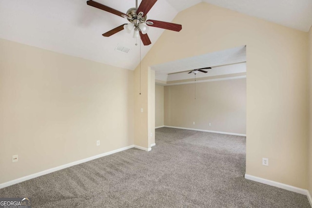 40 Wimberly Way, Covington, GA 30016 - unfurnished room featuring a ceiling fan, carpet, vaulted ceiling, and baseboards