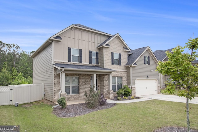 206 Brookview Dr, Newnan, GA 30265 - craftsman-style house with board and batten siding, driveway, an attached garage, brick siding, and a gate